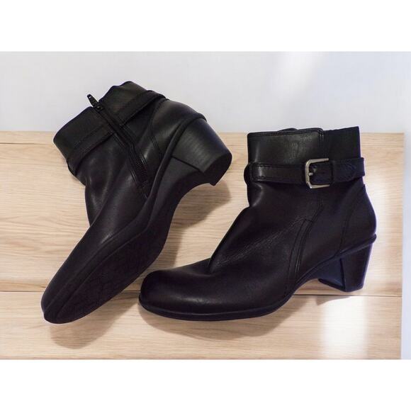 Naturalizer Shoes - Naturalizer Black Leather Boots Side Zip Closure Buckle Accent Size 8M 2" Heel